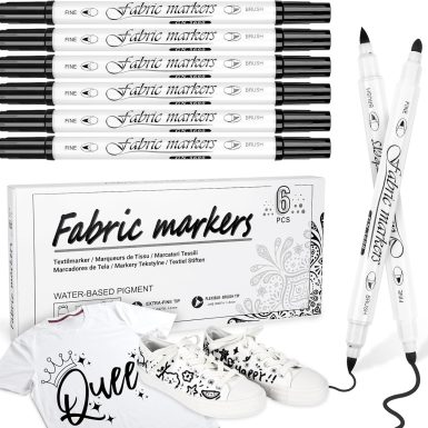 Black Fabric Markers Permanent for Clothes: Dual-Tip Fabric Marker 6 Pack, Waterproof, Non-Toxic Fabric Pen, Used to Make Gifts for Friends, Suitable for T-Shirts, Shoes, Canvas Bags, Hat, Textiles