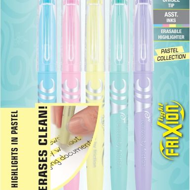 Pilot, FriXion Light Pastel Erasable Highlighters, Chisel Tip, Pack of 5, Pastel Blue, Pink, Yellow, Green & Purple
